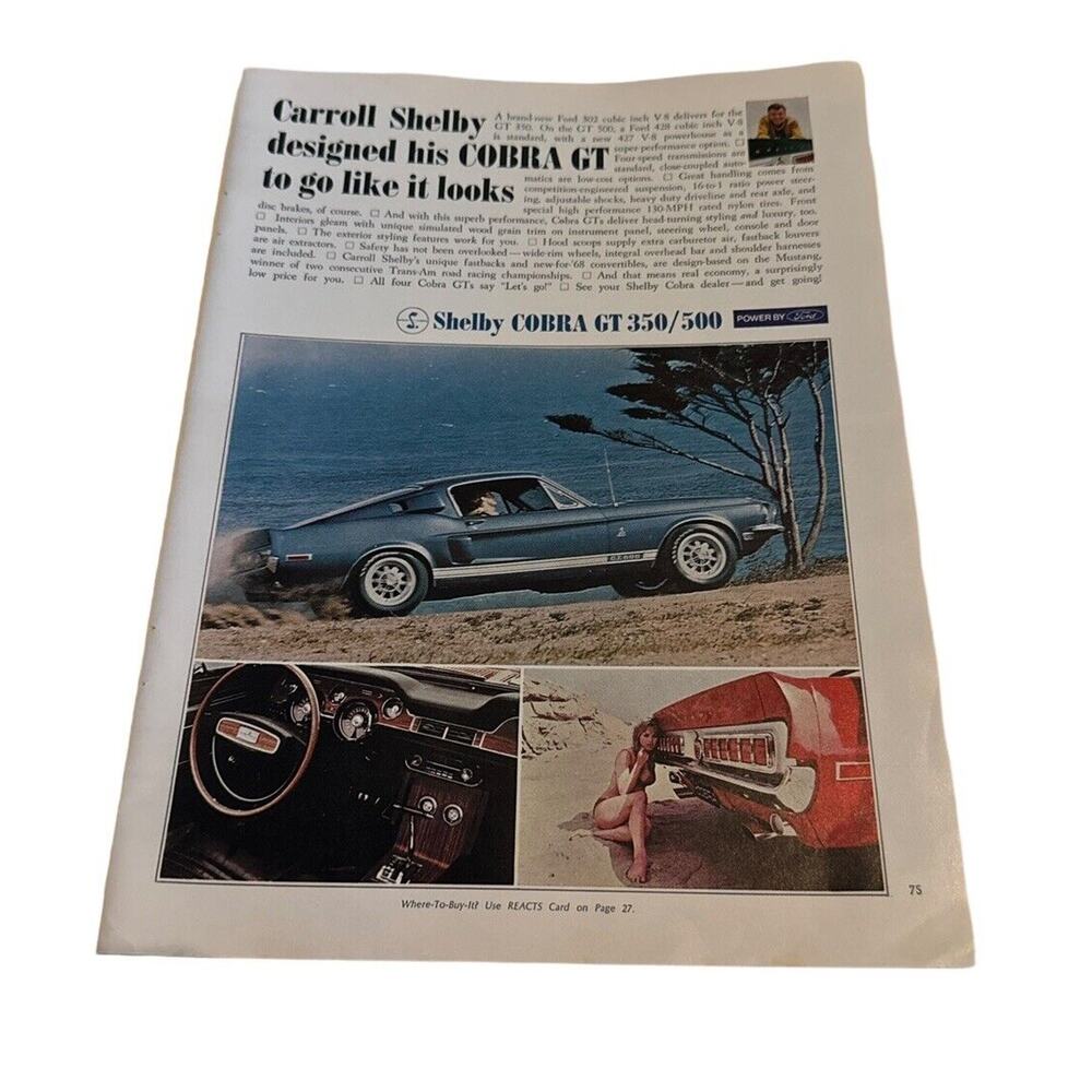 1968 Shelby Cobra‎ GT 350/500 Bikini Girl Ford Mustang Carroll Print Ad Photo